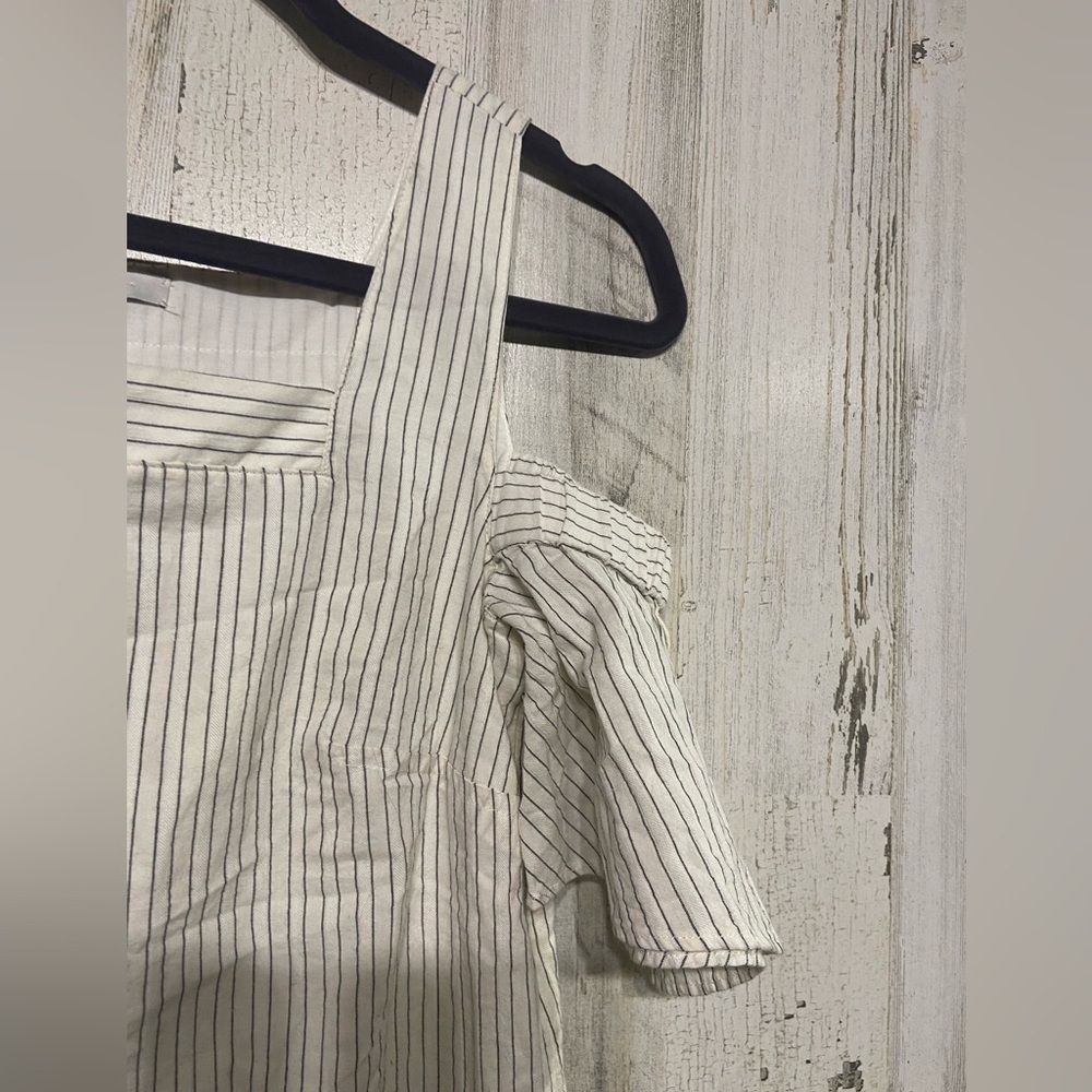 Madewell White Grey Striped Cold Shoulder Square Neck Shift Mini Dress 0 - Picture 4 of 11